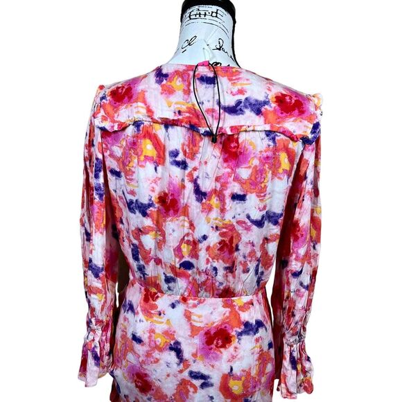 Betsey Johnson pink dress floral side ruched long sleeve size 8 soft girl barbie - Picture 14 of 16